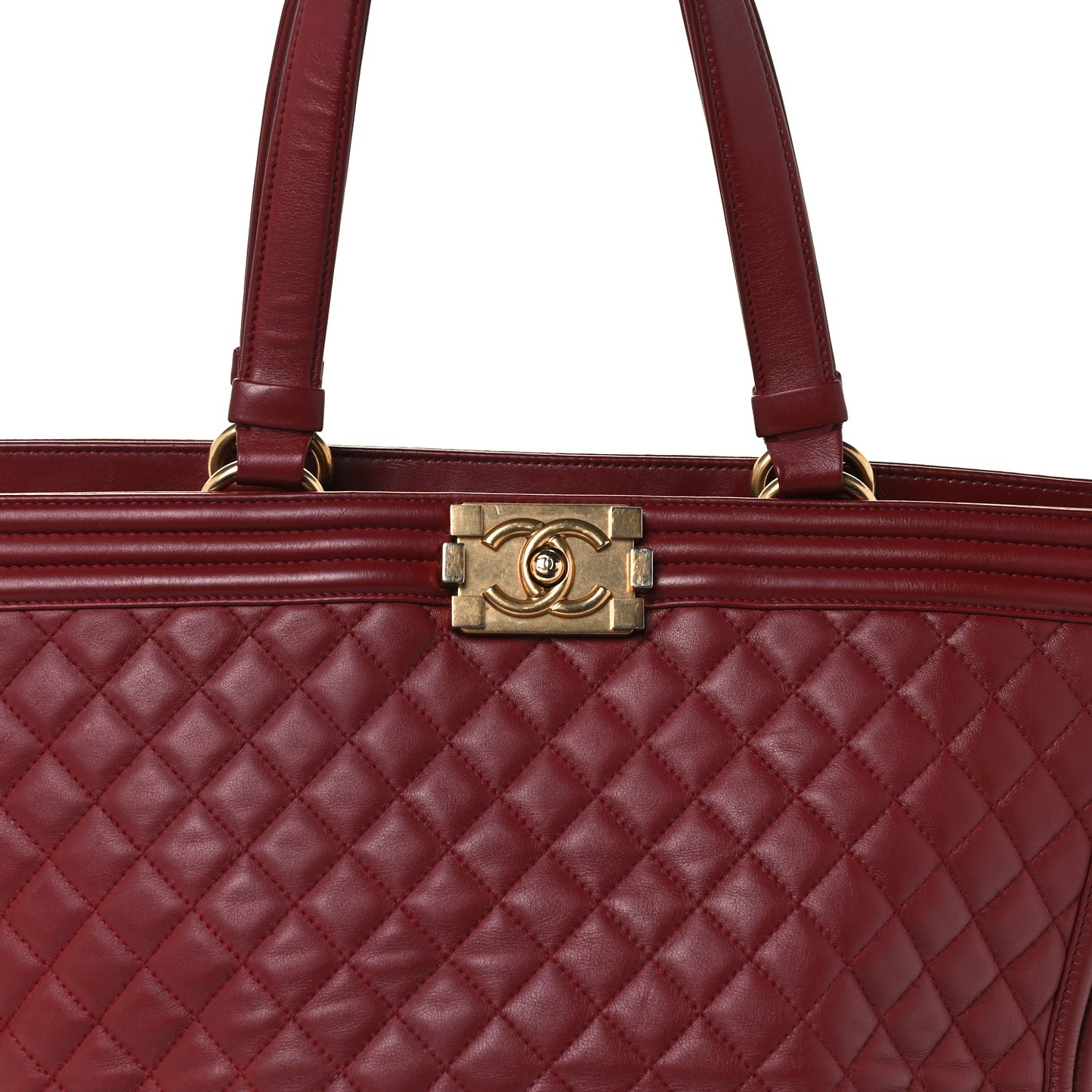 Lambskin Quilted Boy Shopping Tote Dark Red