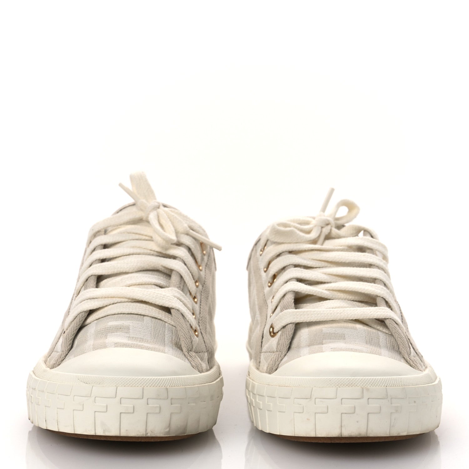 Fendi Woven Fabric FF Womens Domino Low Top Sneakers 37 White Beige 3 of 12