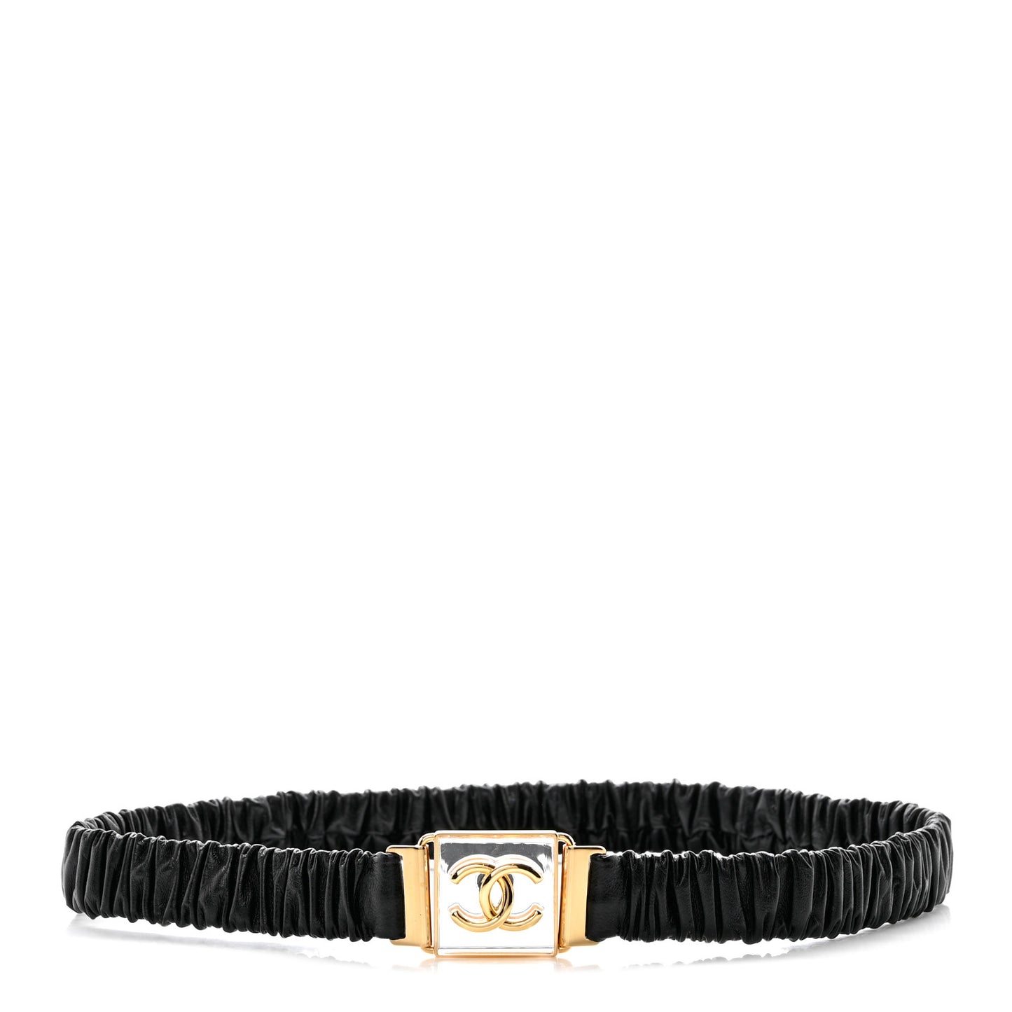Lambskin Ruched Clear Resin CC Belt 70 28 Black