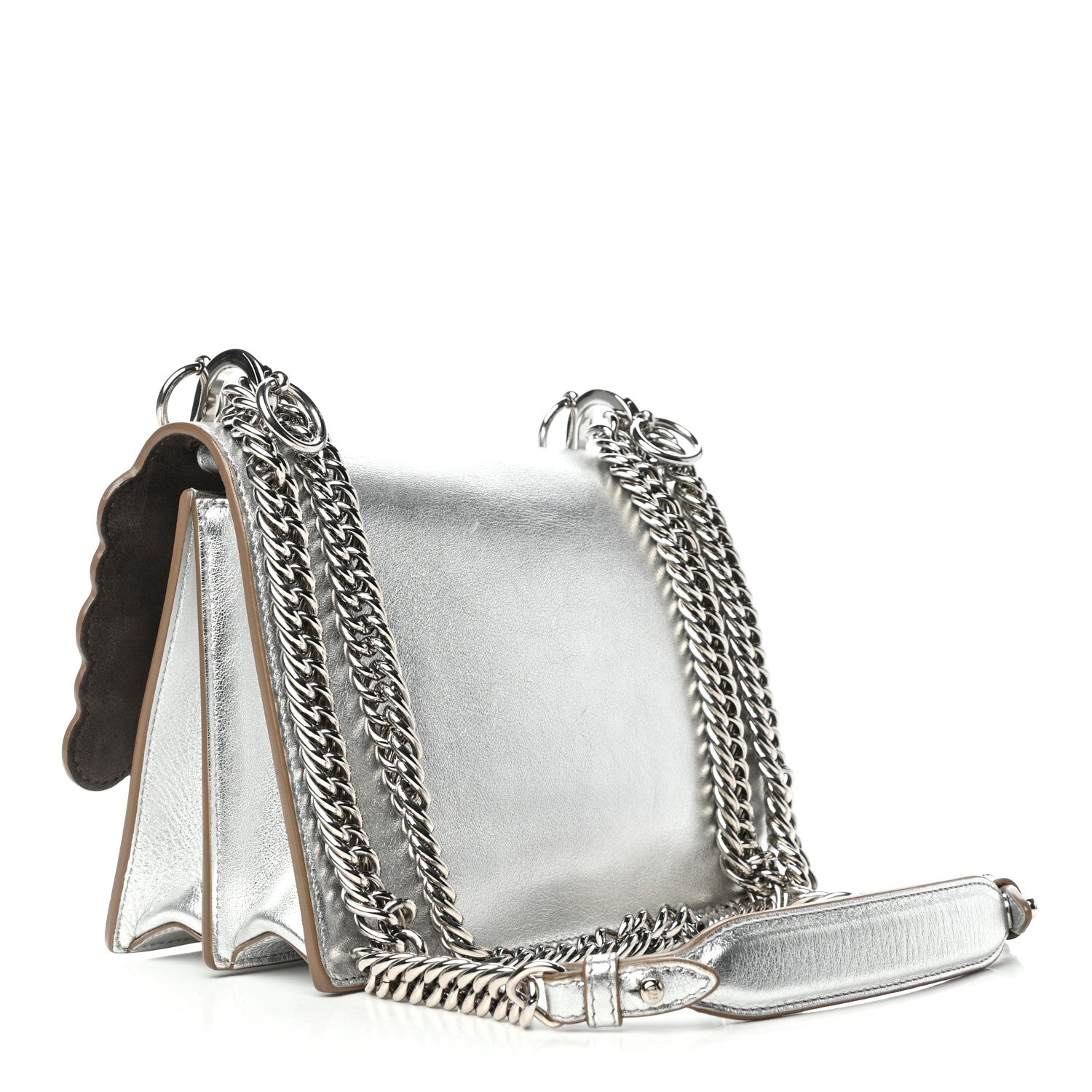 Fendi Vitello Catalan Mirror Scalloped Multi Studded Small Kan I Shoulder Bag Argento 3 of 9