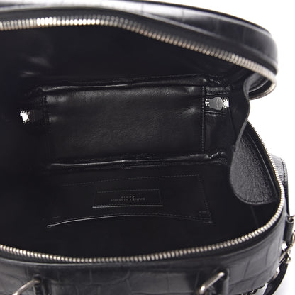 Saint Laurent Calfskin Crocodile Embossed Monogram Lunch Box Bag Black 5 of 9