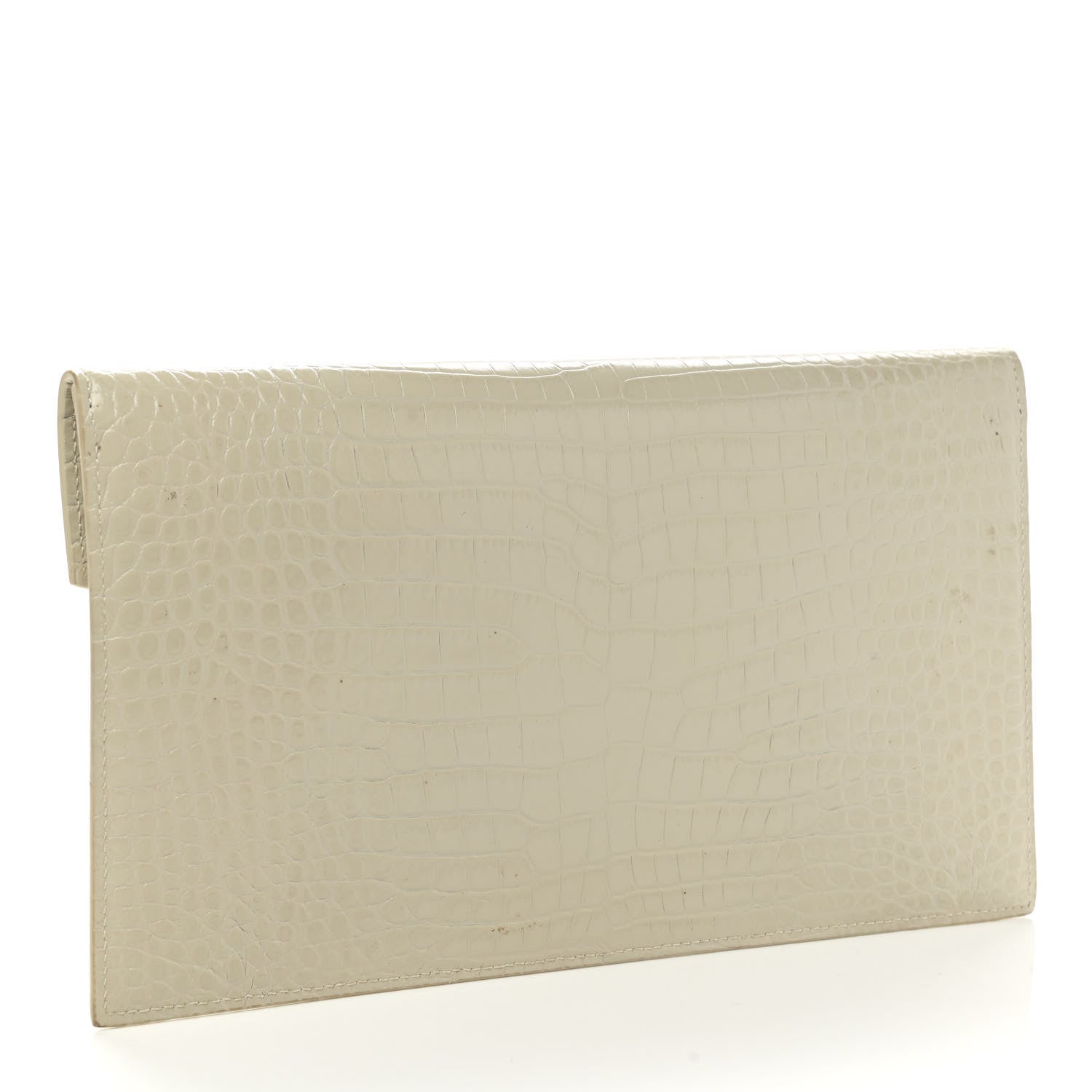 Saint Laurent Calfskin Crocodile Embossed Uptown Monogram Pouch Crema Soft 3 of 8