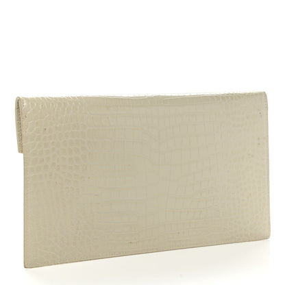Saint Laurent Calfskin Crocodile Embossed Uptown Monogram Pouch Crema Soft 3 of 8