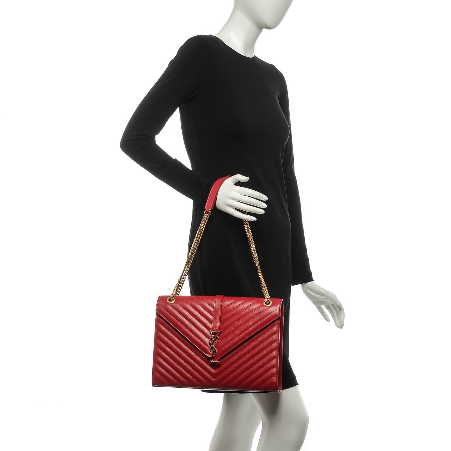 Grain De Poudre Matelasse Chevron Large Monogram Satchel Lipstick Red