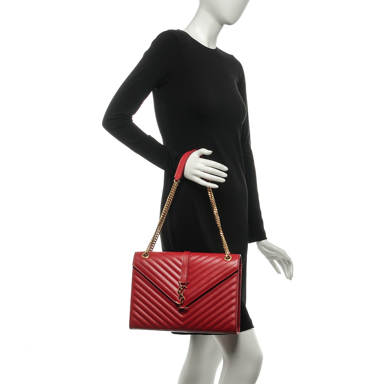 Saint Laurent Grain De Poudre Matelasse Chevron Large Monogram Satchel Lipstick Red 2 of 14