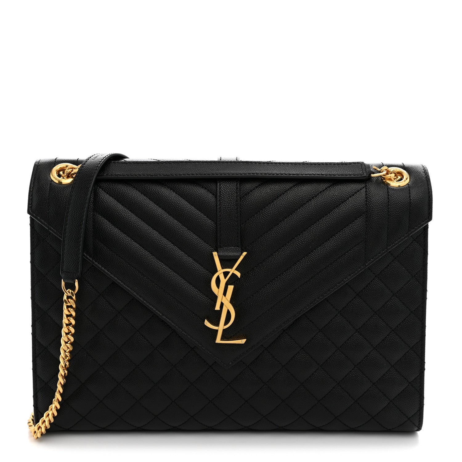 Saint Laurent Grain De Poudre Textured Mixed Matelasse Large Triquilt Monogram Satchel Black 1 of 11