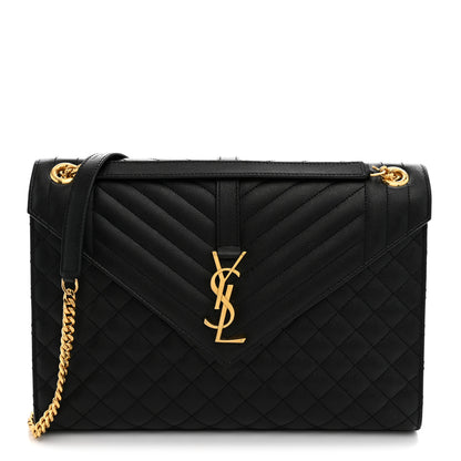 Saint Laurent Grain De Poudre Textured Mixed Matelasse Large Triquilt Monogram Satchel Black 1 of 11