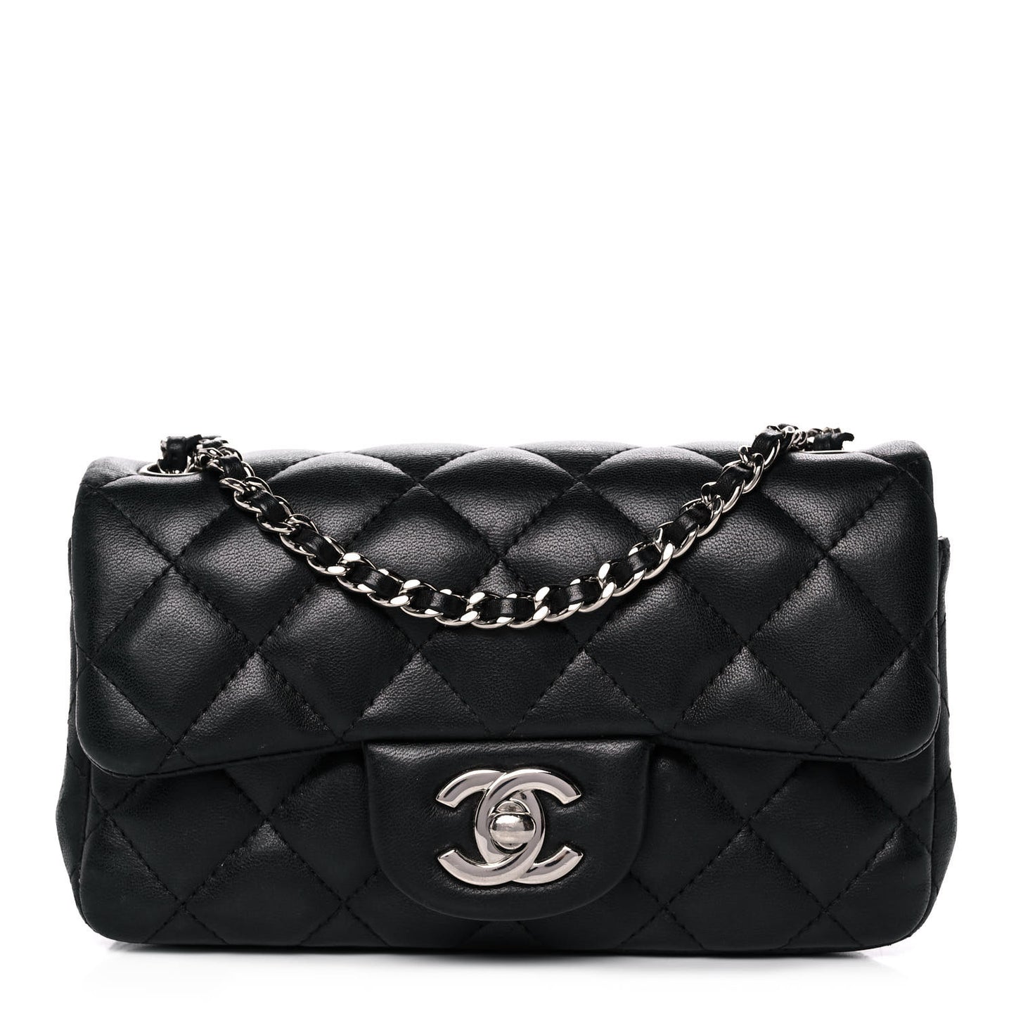 Lambskin Quilted Extra Mini Rectangular Flap Black