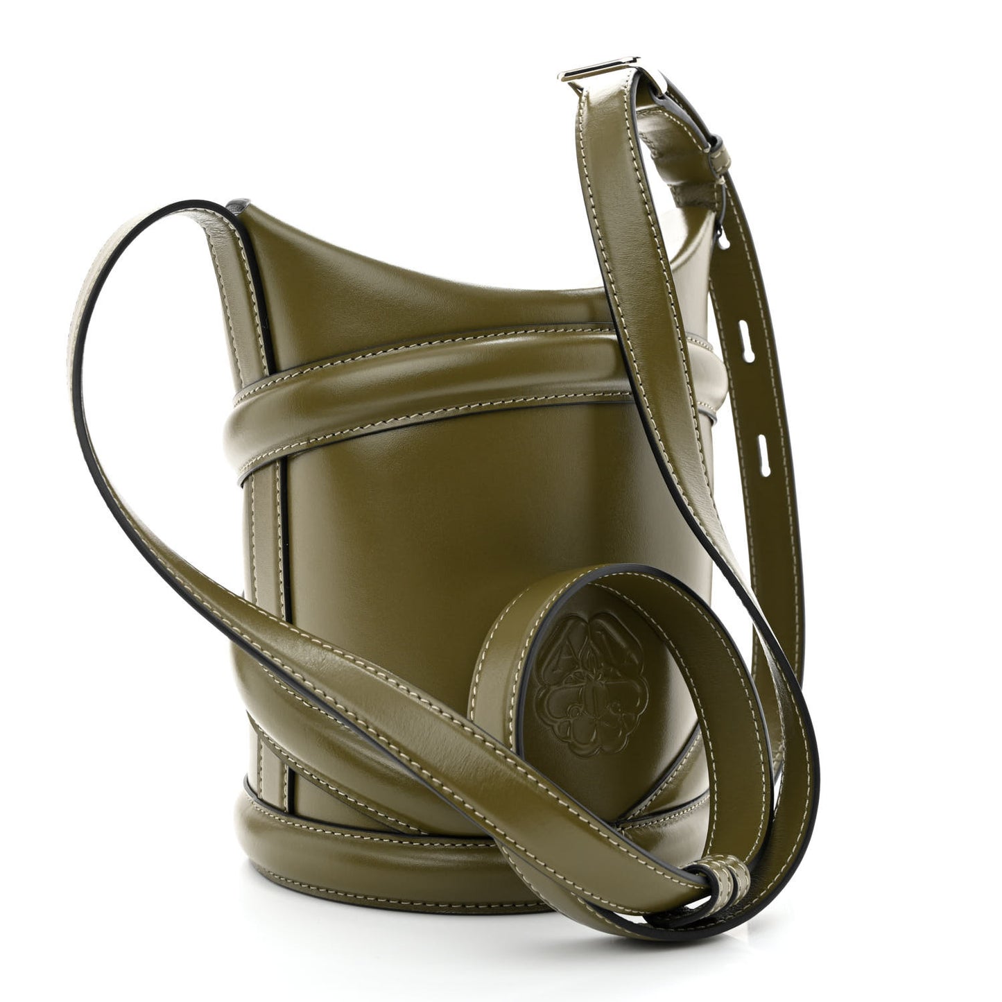 Calfskin The Curve Small Shoulder Bag Khaki