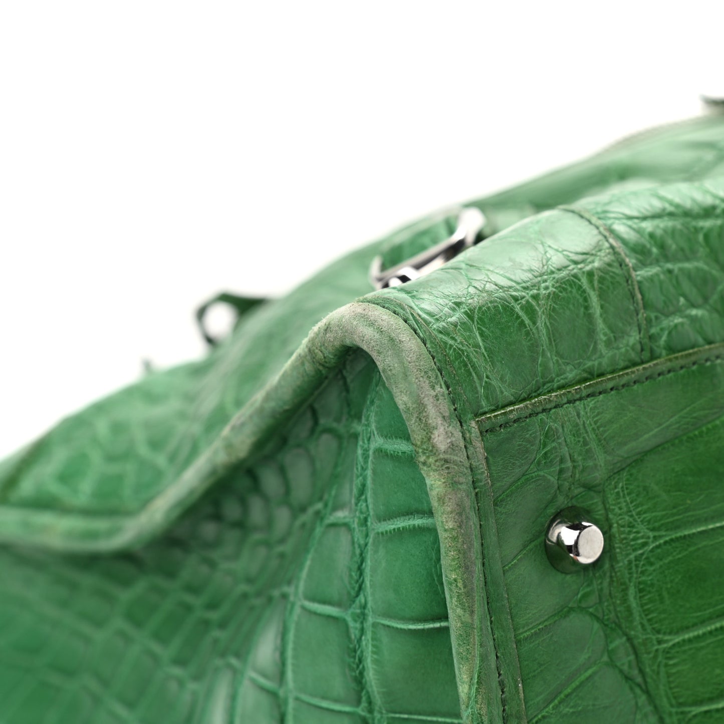 Crocodile Classic Silver Hardware Work Green