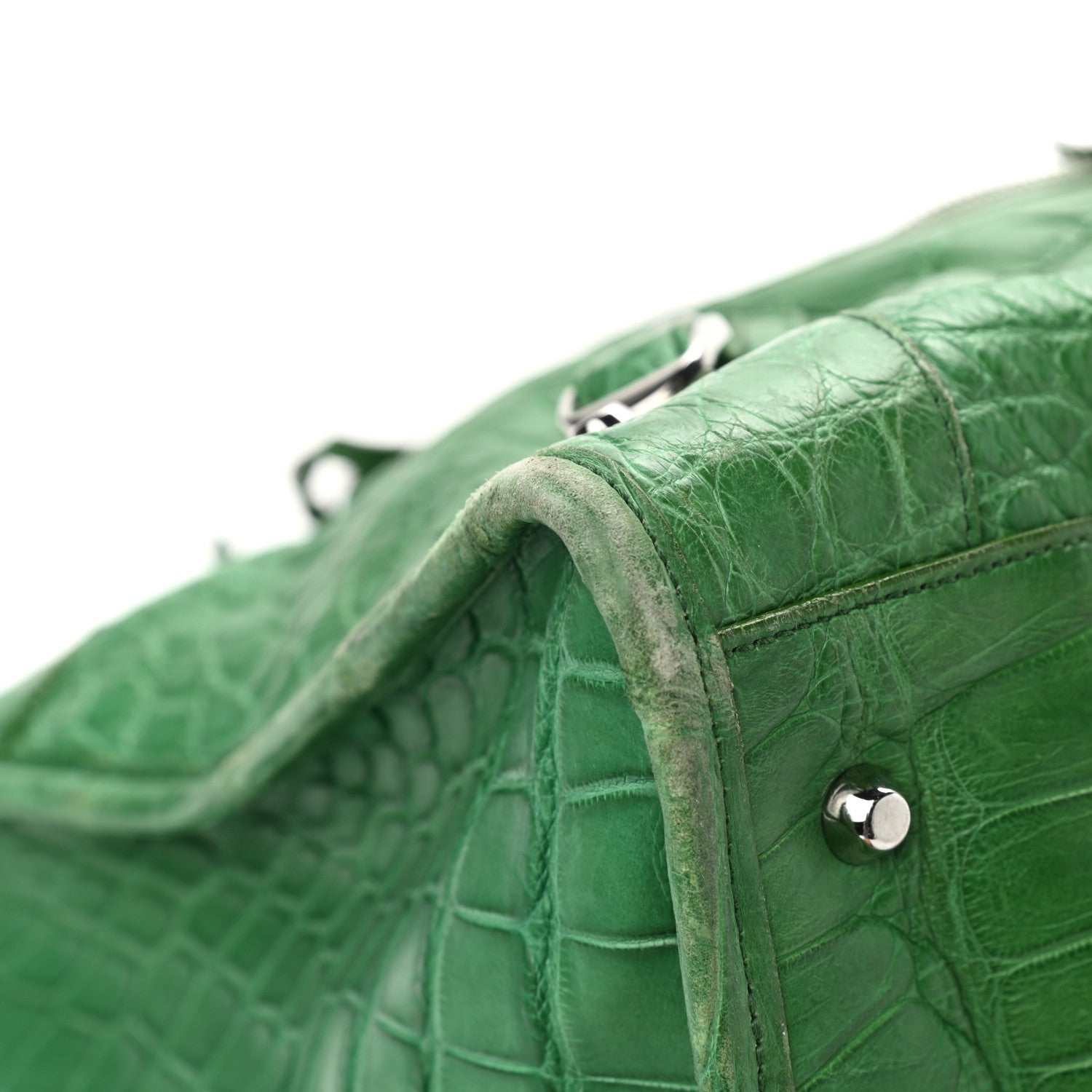 Balenciaga Crocodile Classic Silver Hardware Work Green 14 of 17