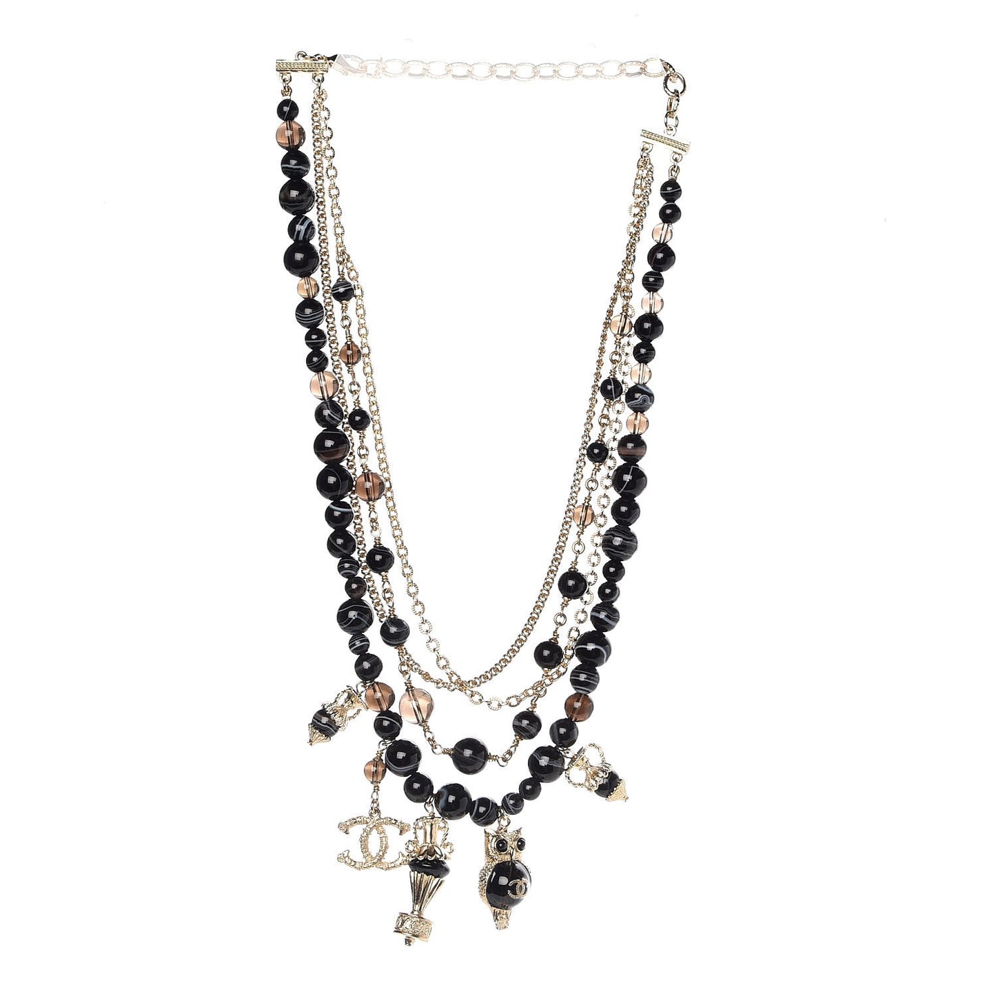 Multi Strand CC Short Necklace Black Gold