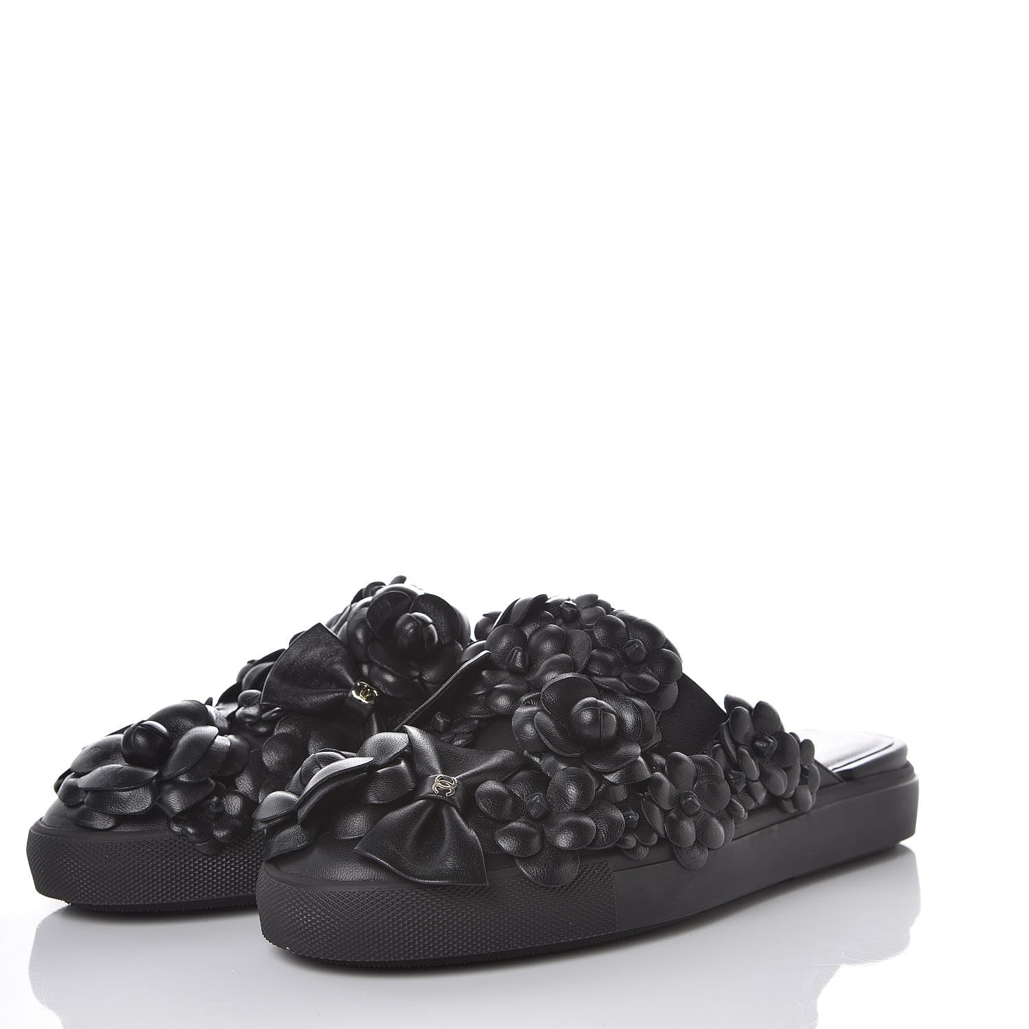 Chanel Calfskin Camellia Slip On Sneakers 37.5 Black 3 of 8