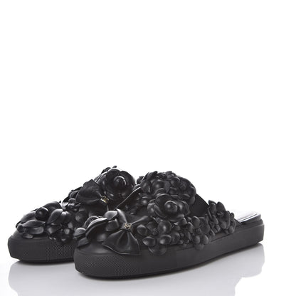 Chanel Calfskin Camellia Slip On Sneakers 37.5 Black 3 of 8