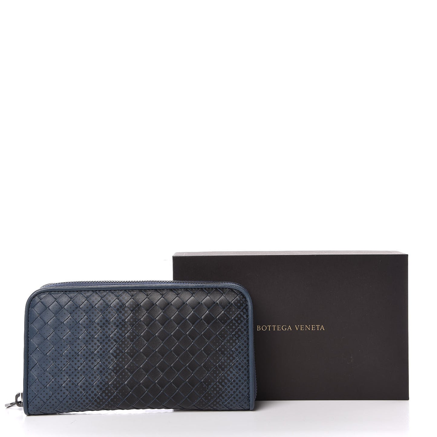 Nappa Intrecciato Gradient Spotted Zip Around Wallet Black Denim
