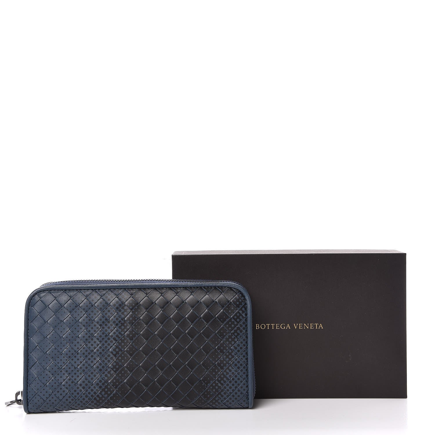 Bottega Veneta Nappa Intrecciato Gradient Spotted Zip Around Wallet Black Denim 10 of 10