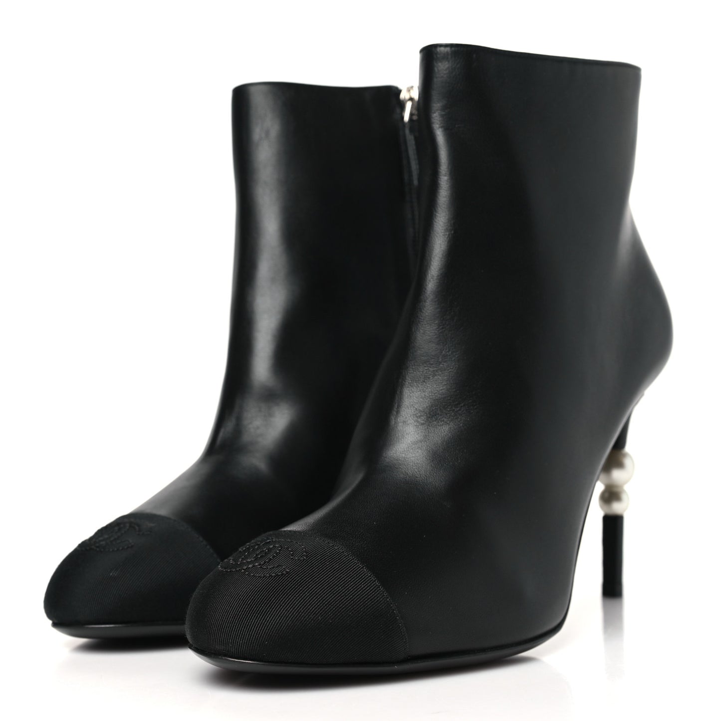 Lambskin Grosgrain Pearl Ankle Boots 40 Black