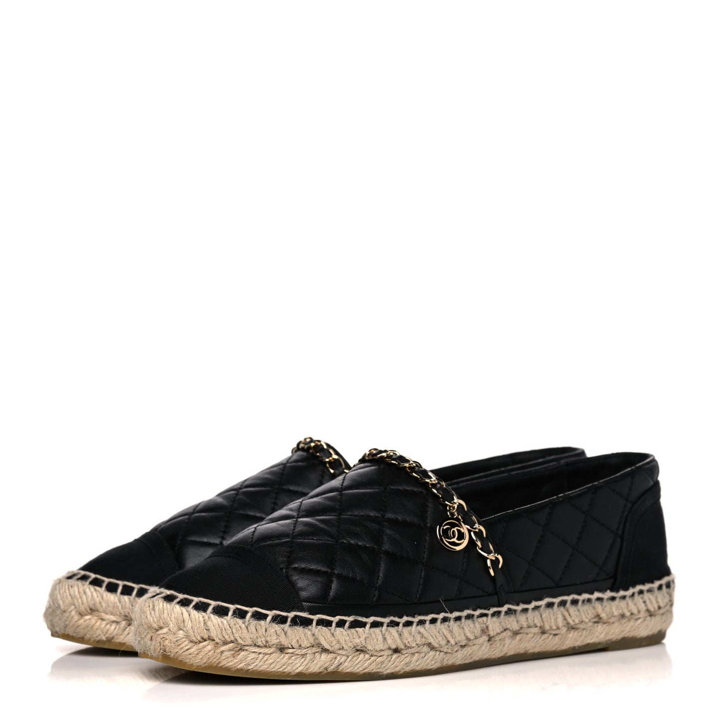 Lambskin Grosgrain Quilted CC Chain Espadrilles 38 Black