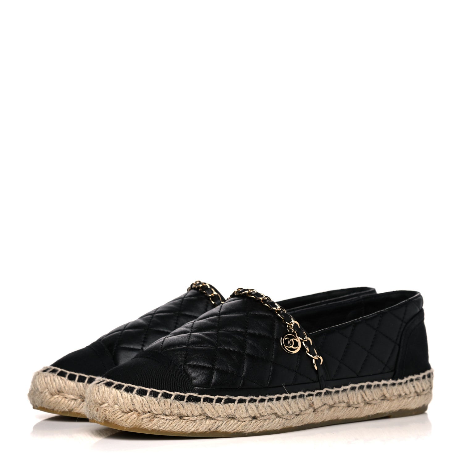 Chanel Lambskin Grosgrain Quilted CC Chain Espadrilles 38 Black 3 of 12