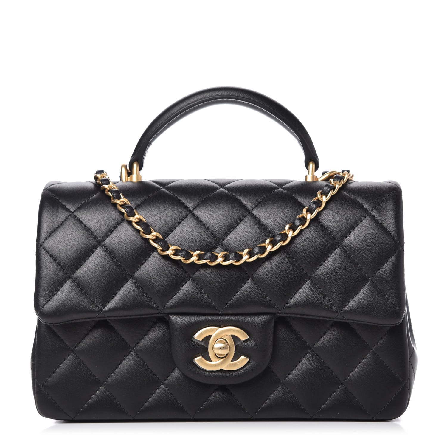 Chanel Lambskin Quilted Mini Top Handle Rectangular Flap Black 1 of 11