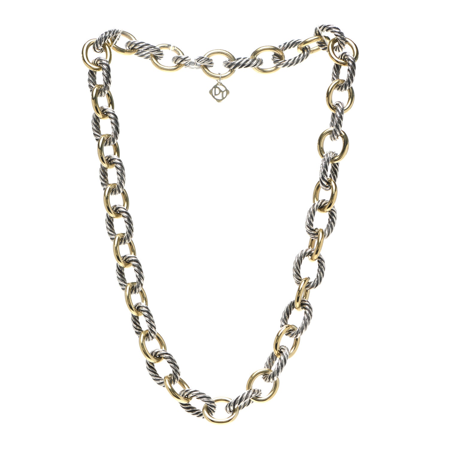 David Yurman Sterling Silver 18K Yellow Gold 12mm Large Oval Link Necklace 3 of 6