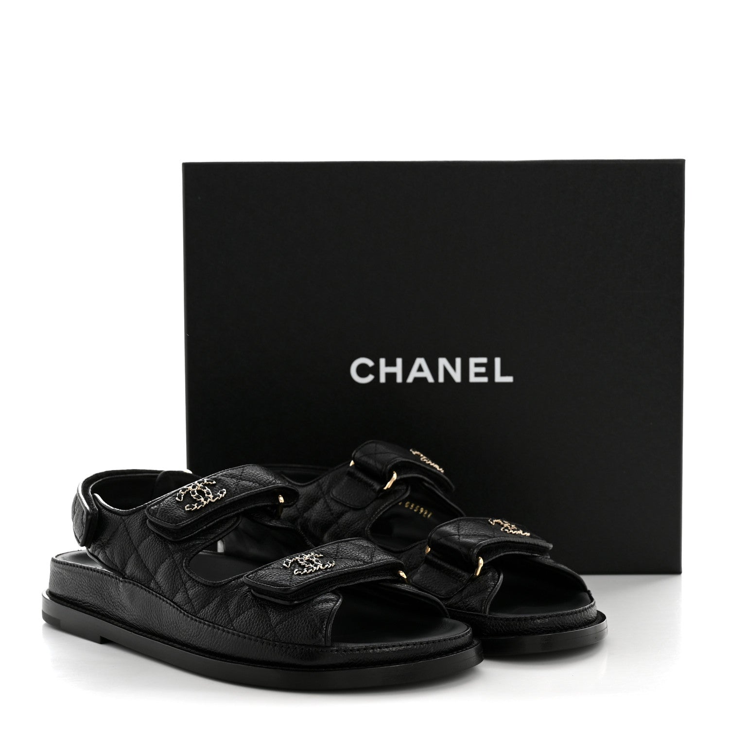 Chanel Grained Calfskin Velcro Dad Sandals 37.5 Black 10 of 10