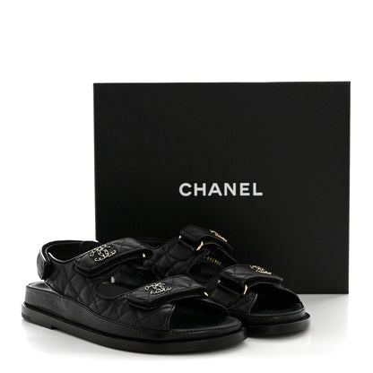Chanel Grained Calfskin Velcro Dad Sandals 37.5 Black 10 of 10