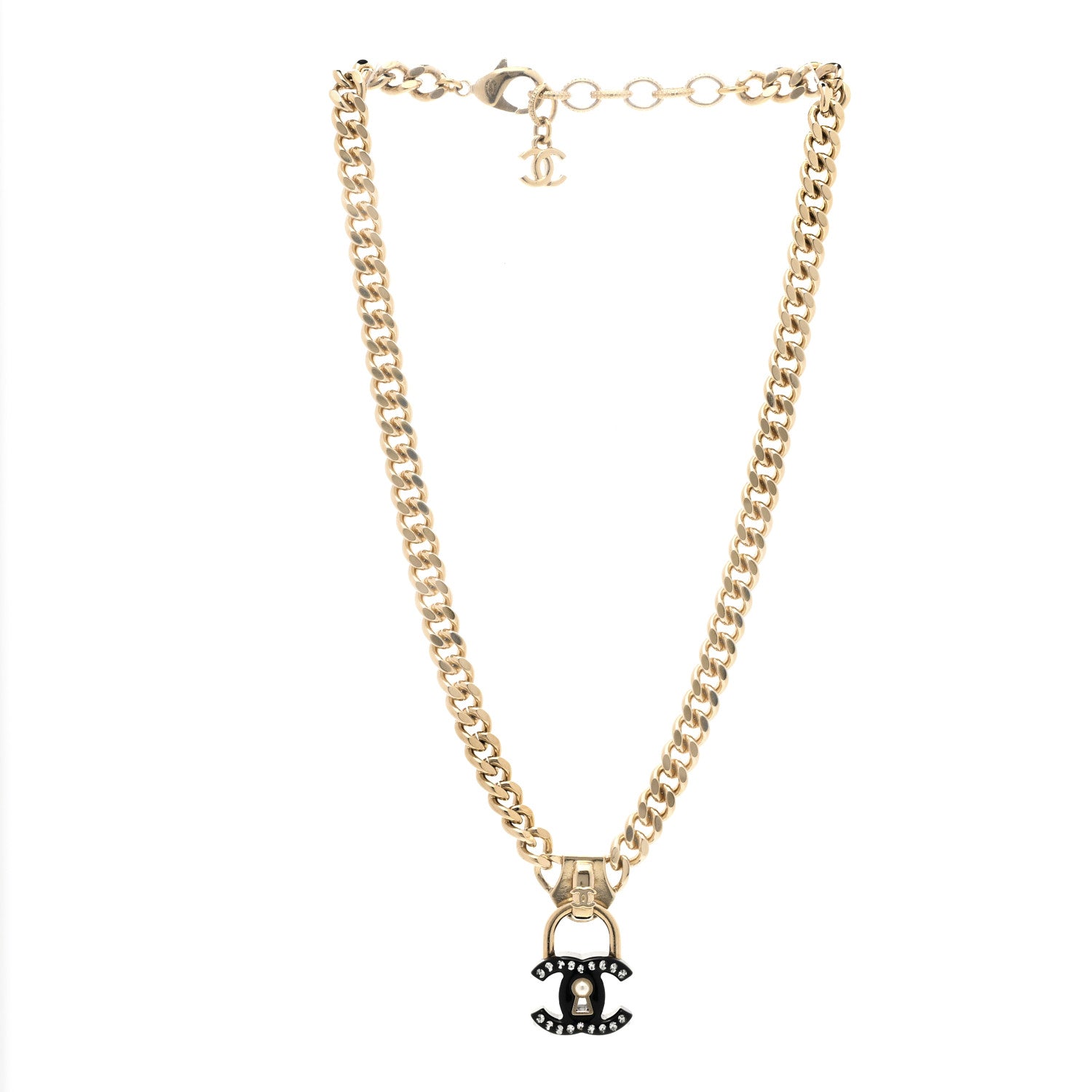 Chanel Crystal CC Lock Short Necklace Black Gold 3 of 7