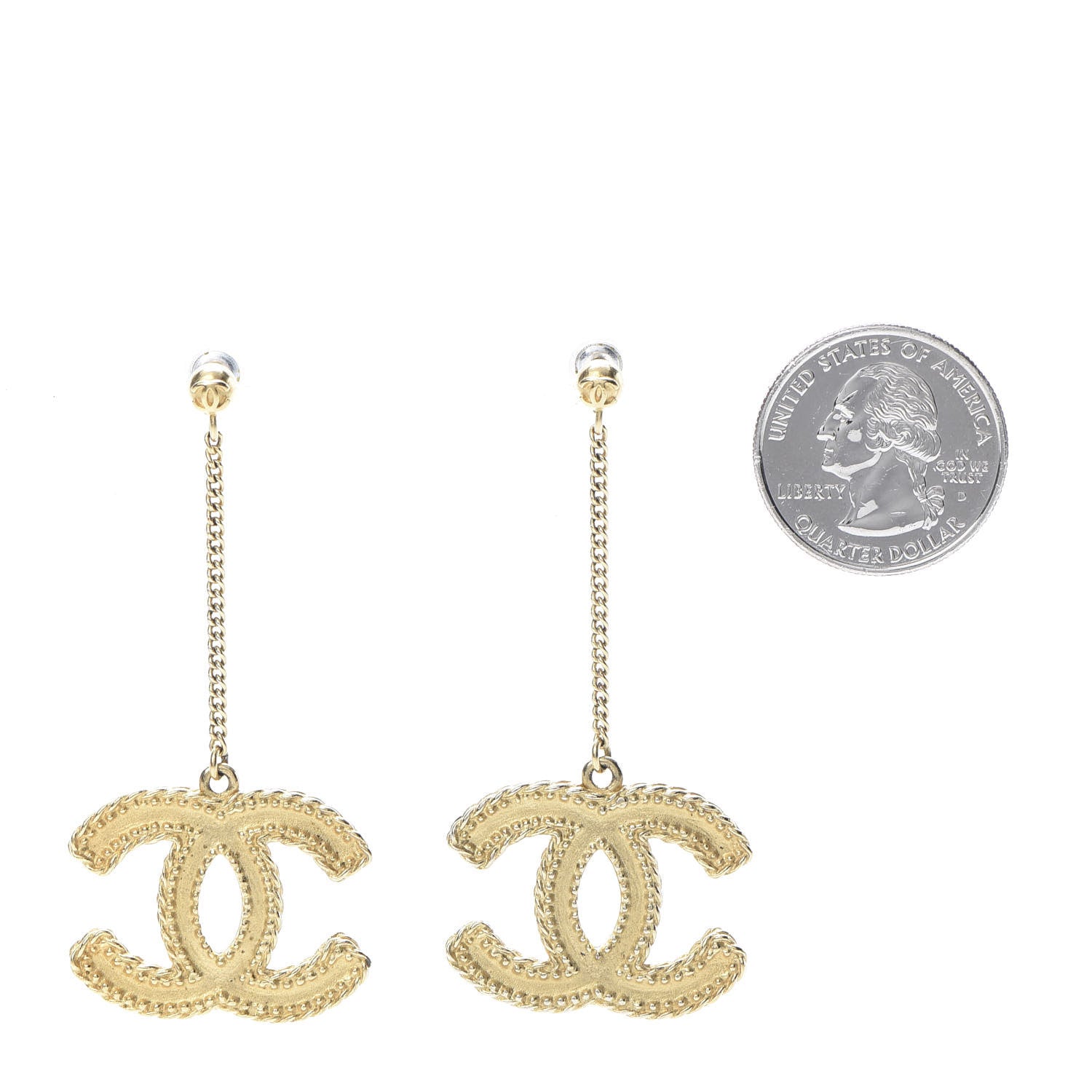 Chanel CC Drop Earrings Matte Gold 2 of 4