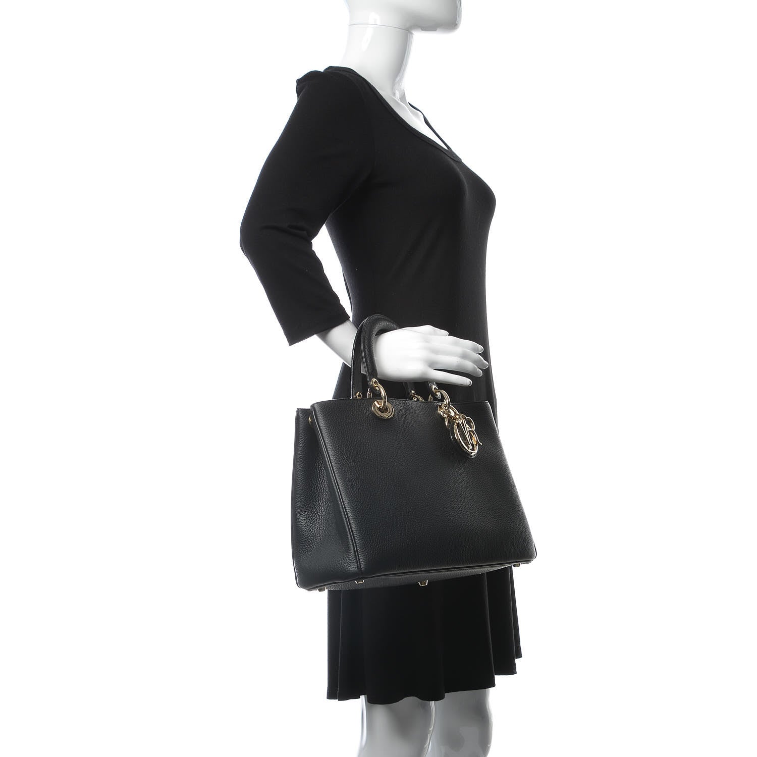 Christian Dior Bullcalf Medium Diorissimo Tote Black Rose Indien 3 of 15