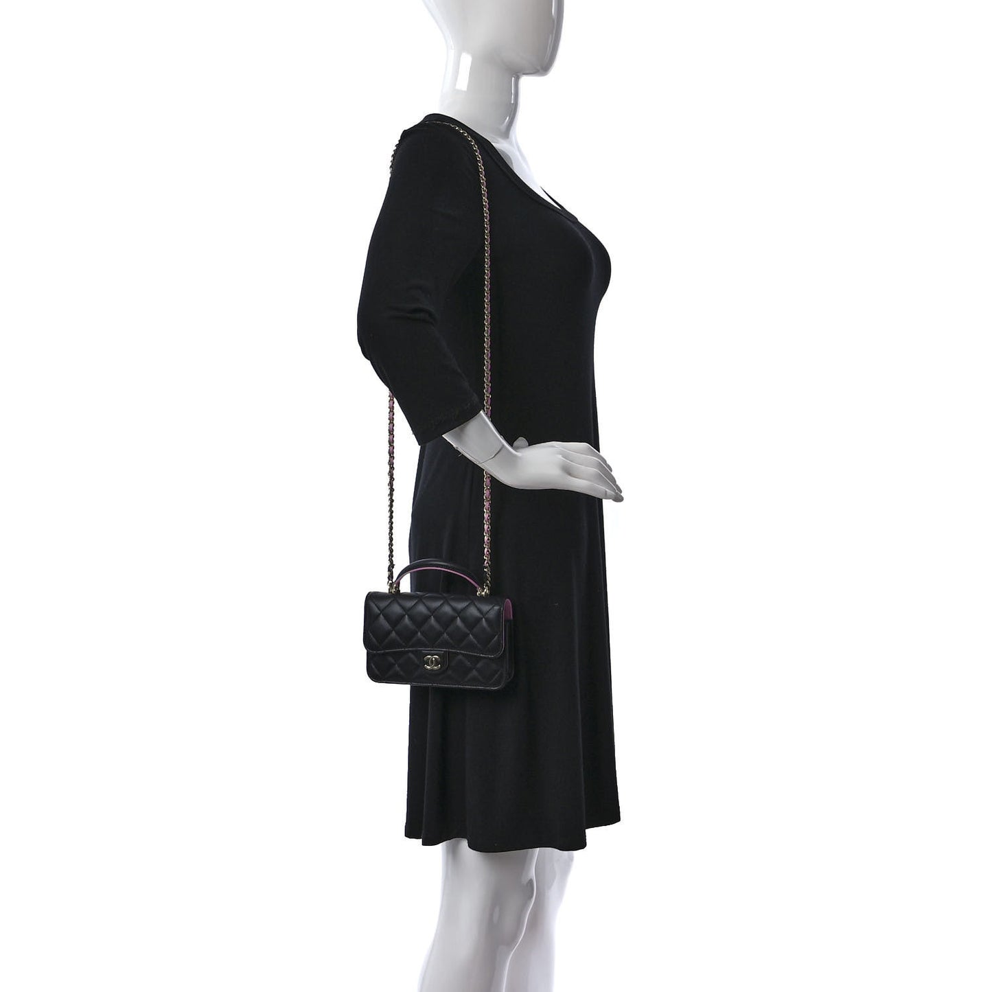 Lambskin Quilted Flap Phone Holder With Chain Black Lilac