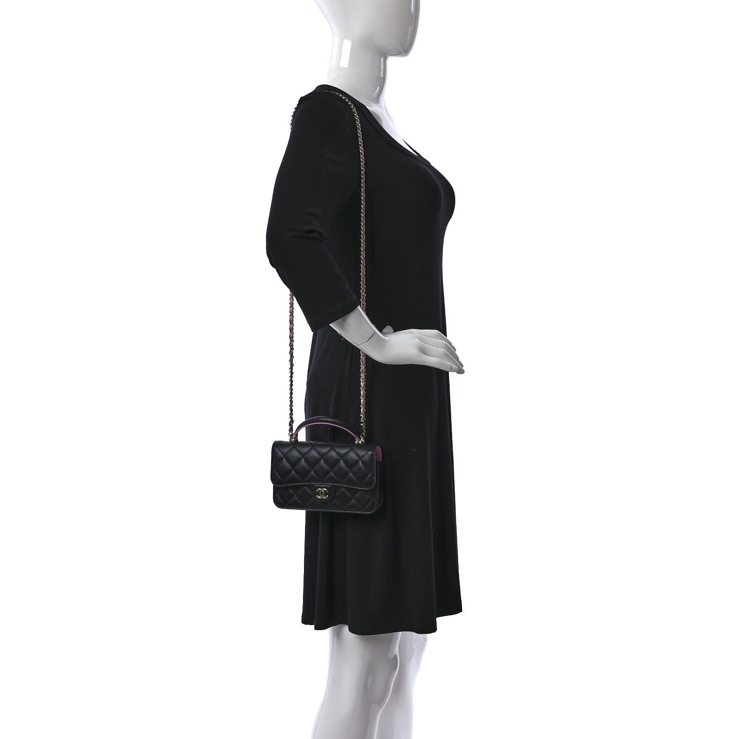 Chanel Lambskin Quilted Flap Phone Holder With Chain Black Lilac 2 of 15