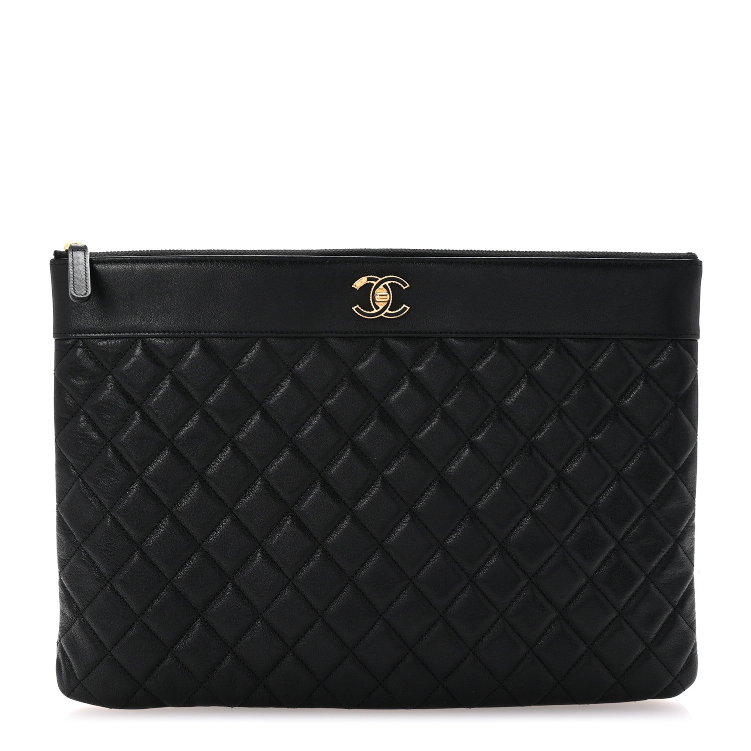 Chanel Sheepskin Quilted Large Vintage Mademoiselle Cosmetic Case Black 1 of 6