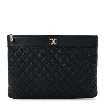 Chanel Sheepskin Quilted Large Vintage Mademoiselle Cosmetic Case Black 1 of 6