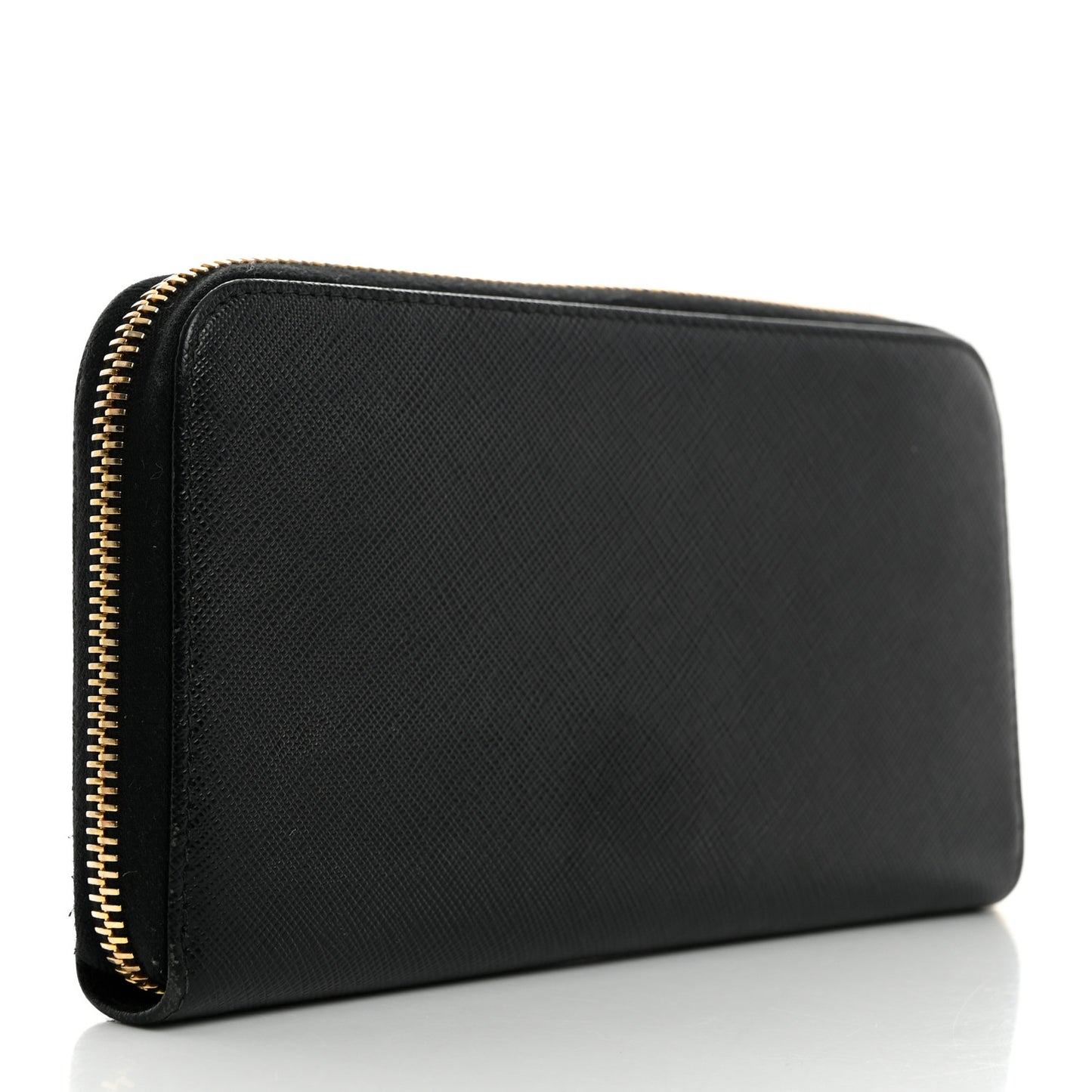 Saffiano Metal Zip Around Wallet Black