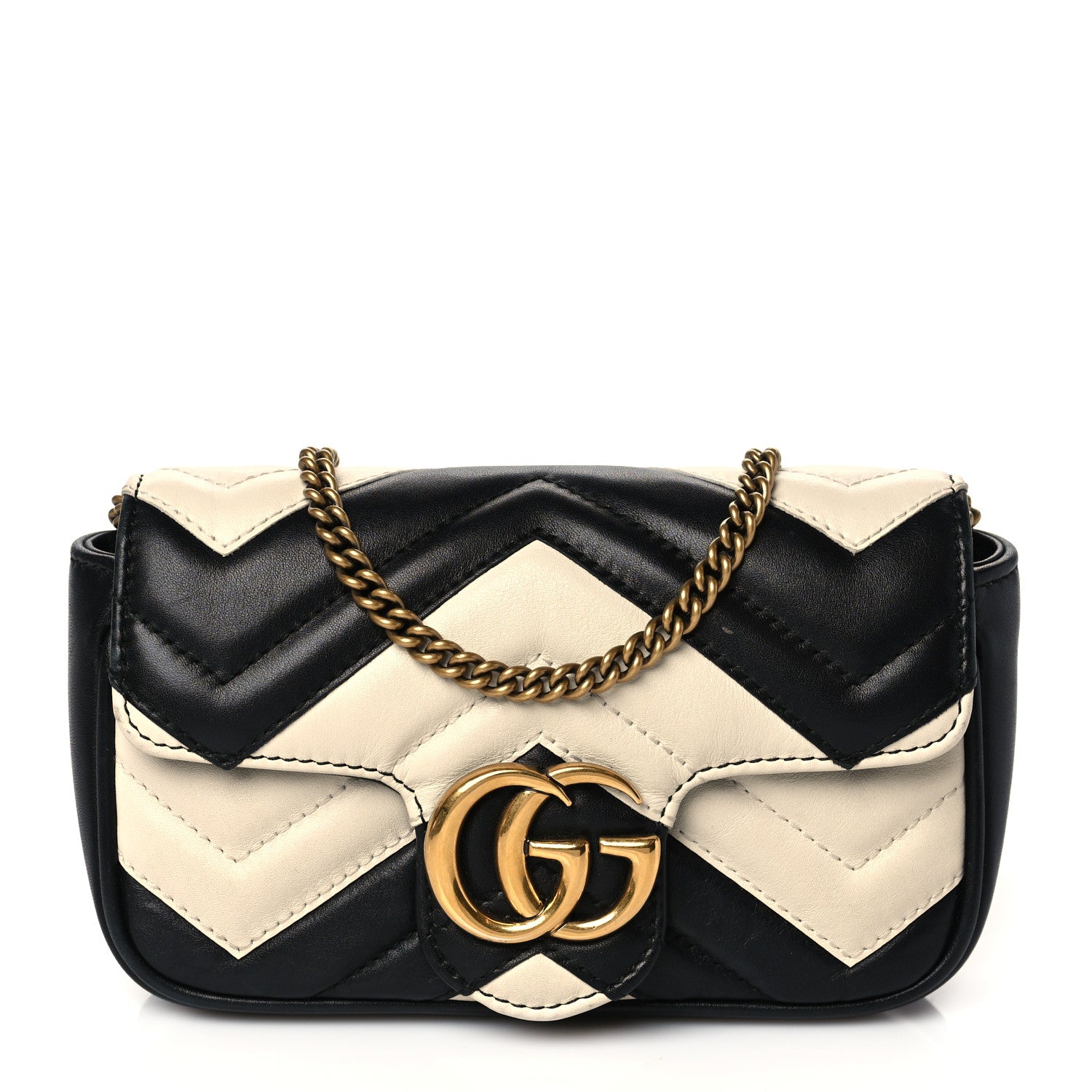 Gucci Calfskin Matelasse Super Mini GG Marmont Shoulder Bag Black White 1 of 10