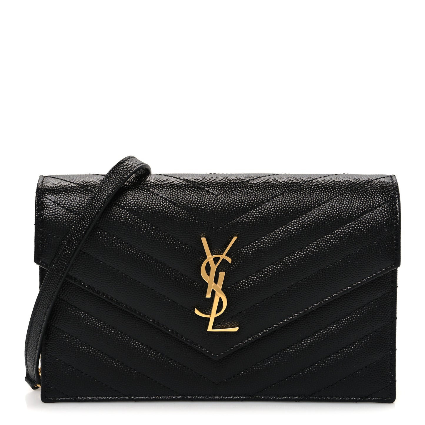 Grain De Poudre Matelasse Chevron Monogram Envelope Chain Wallet Black