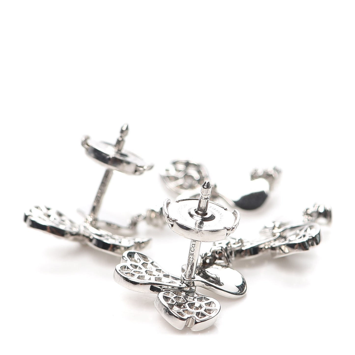 Platinum Diamond Paper Flowers Cluster Drop Earrings