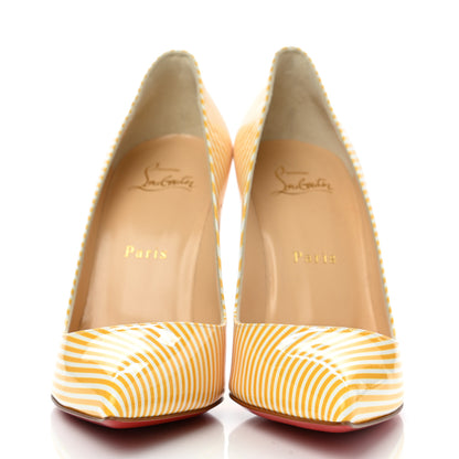 Christian Louboutin Patent Pigalle Follies Stripes 100 Pumps 37.5 Banana White 2 of 8