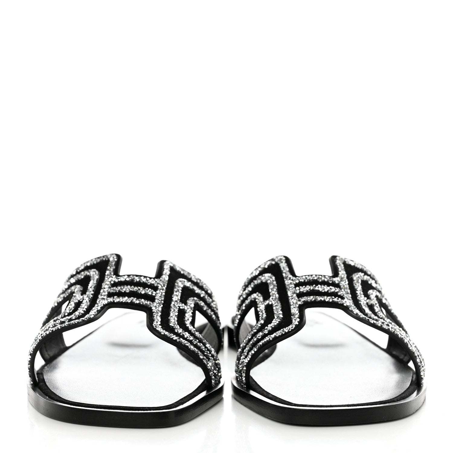 Hermes Suede Goatskin Crystal Oran Sandals 36 Black Argent 2 of 9
