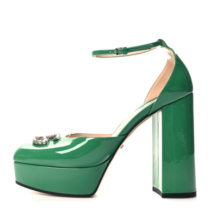 Gucci Patent Crystal Double G Platform Pumps 39.5 New Shamarock 1 of 9