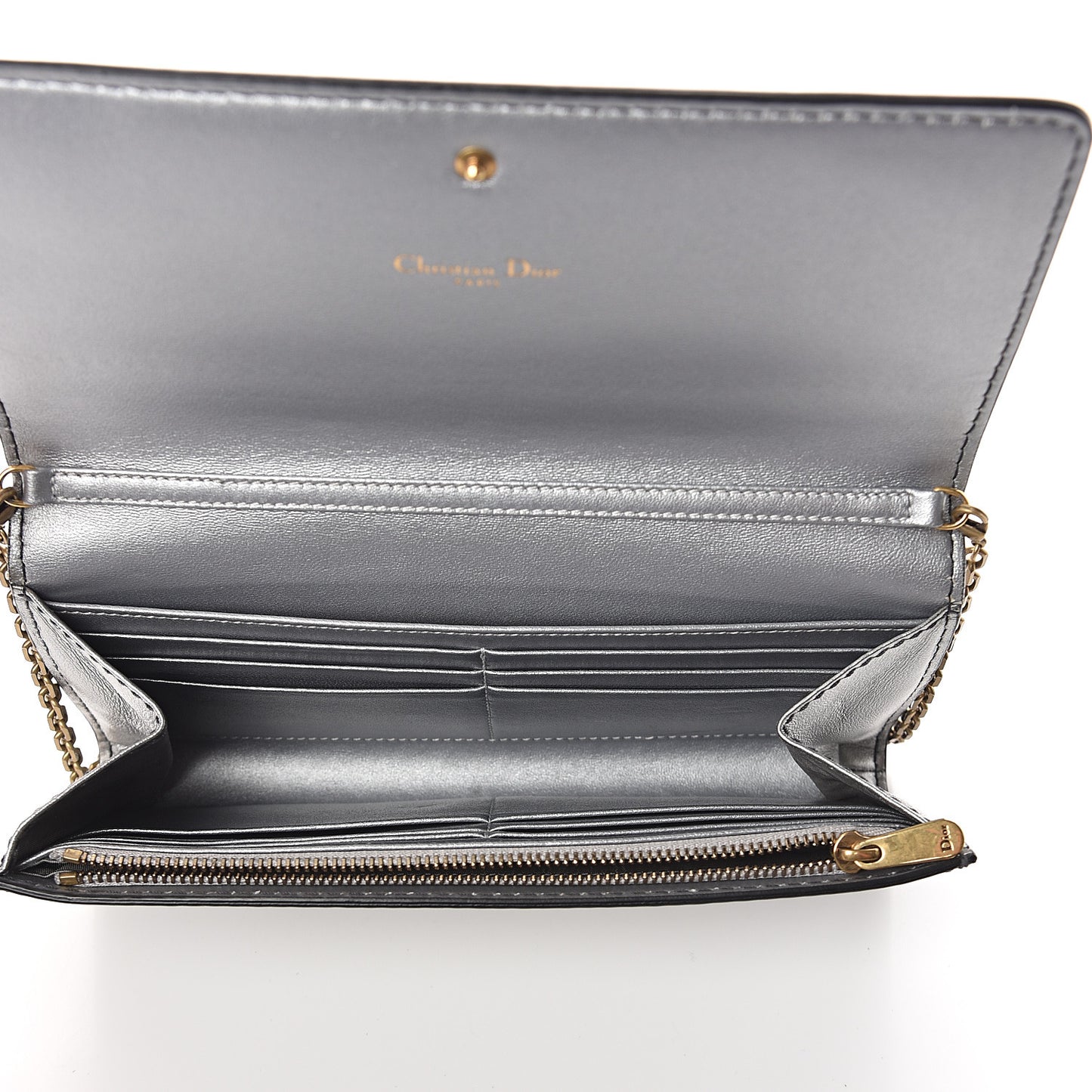 Metallic Calfskin J'adior Croisiere Chain Wallet Graphite