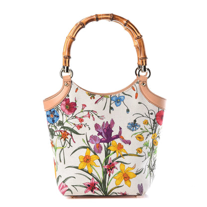 Gucci Canvas Floral Flora Bamboo Handle Bag White 1 of 19