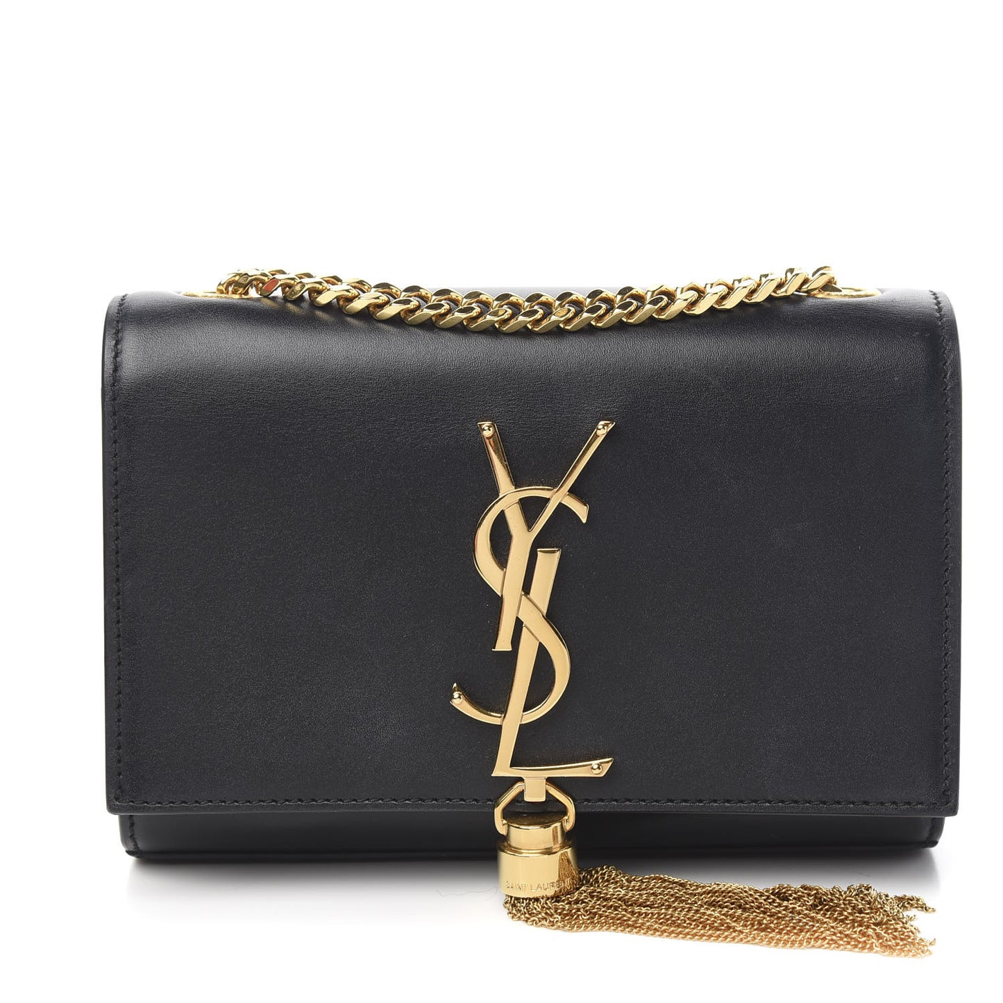Calfskin Small Classic Monogram Kate Tassel Satchel Black