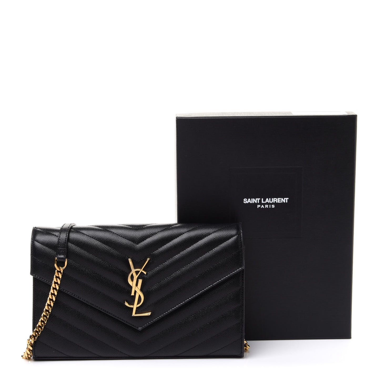 Grain De Poudre Matelasse Chevron Monogram Chain Wallet Black