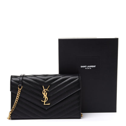 Saint Laurent Grain De Poudre Matelasse Chevron Monogram Chain Wallet Black 16 of 16