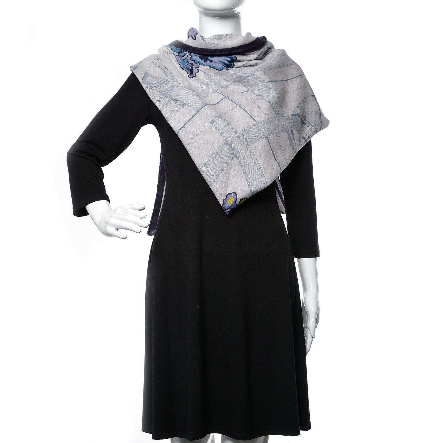 Cashmere Silk Cavalcadour Shawl 140 Gris Chine Juane Marine