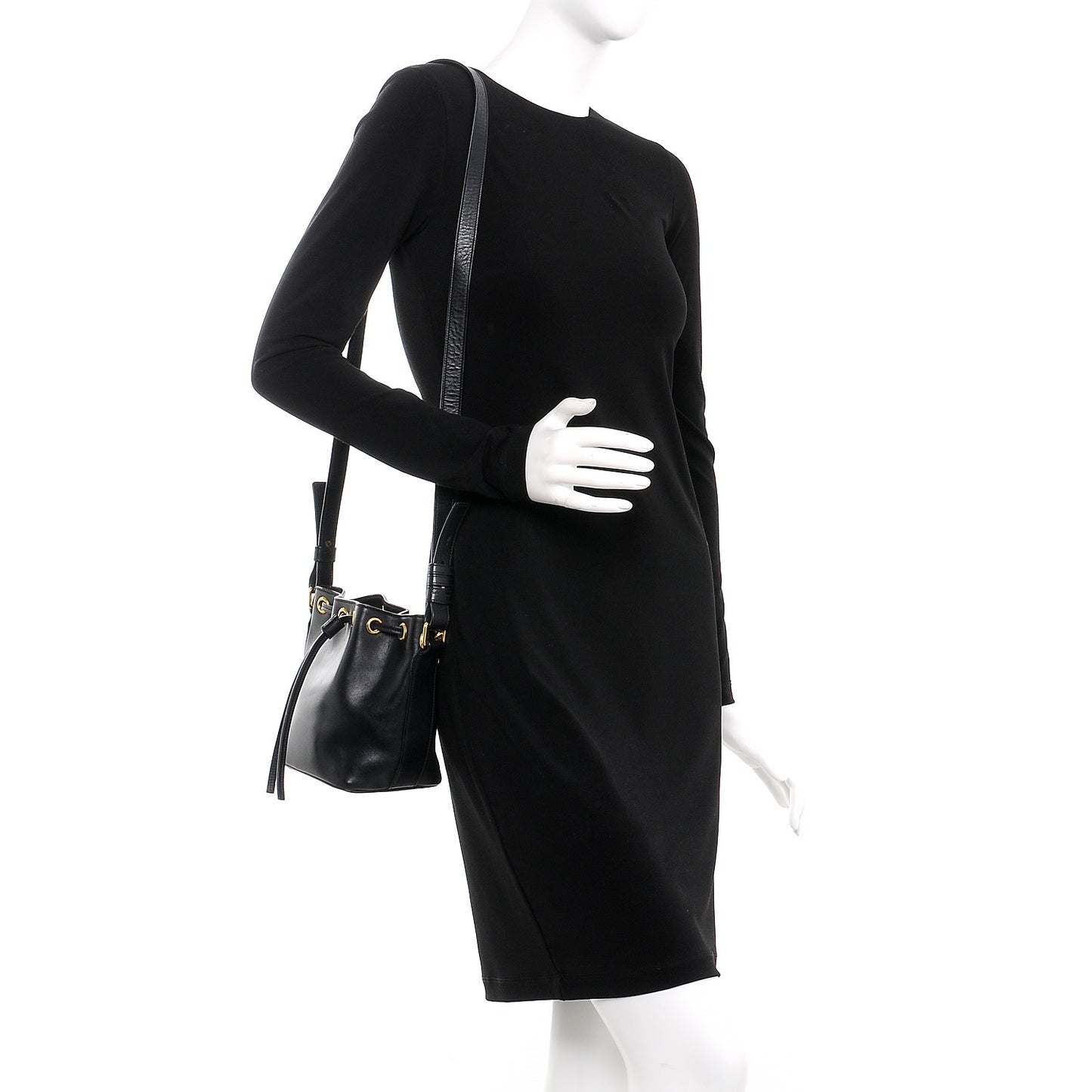 Calfskin Small Emmanuelle Bucket Bag Black