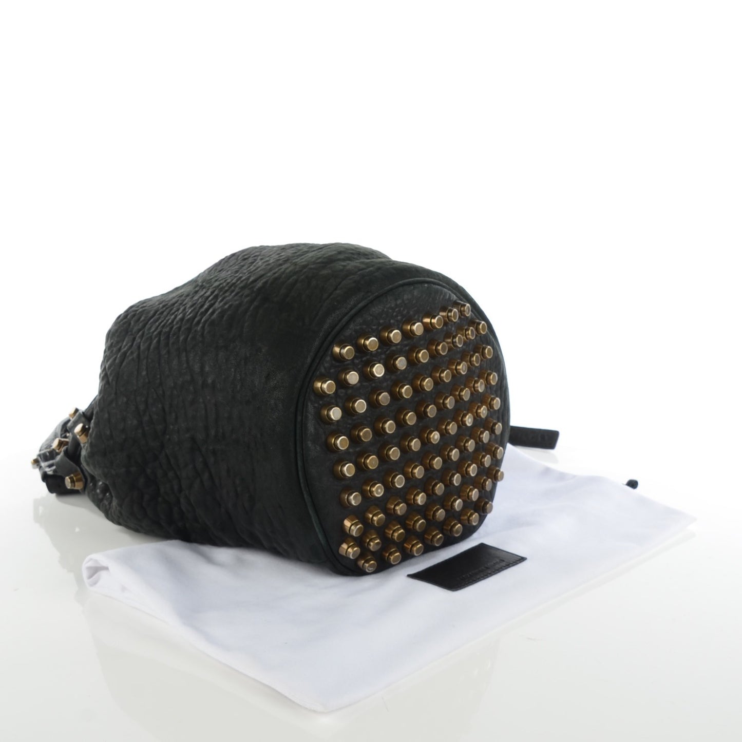 Pebbled Lambskin Diego Bucket Bag Black Antique Brass Hardware