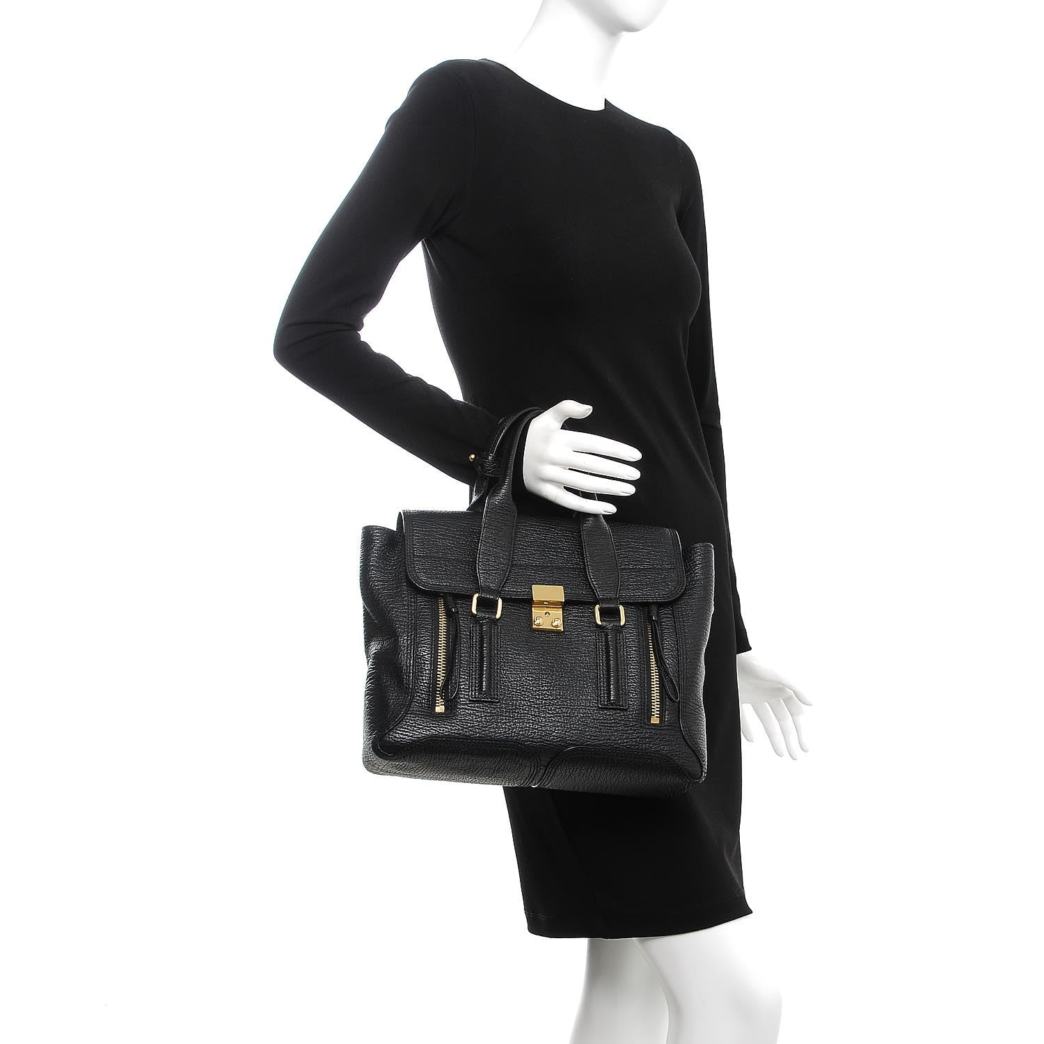 3.1 Phillip Lim 3.1 Textured Calfskin Medium Pashli Satchel Black 3 of 8